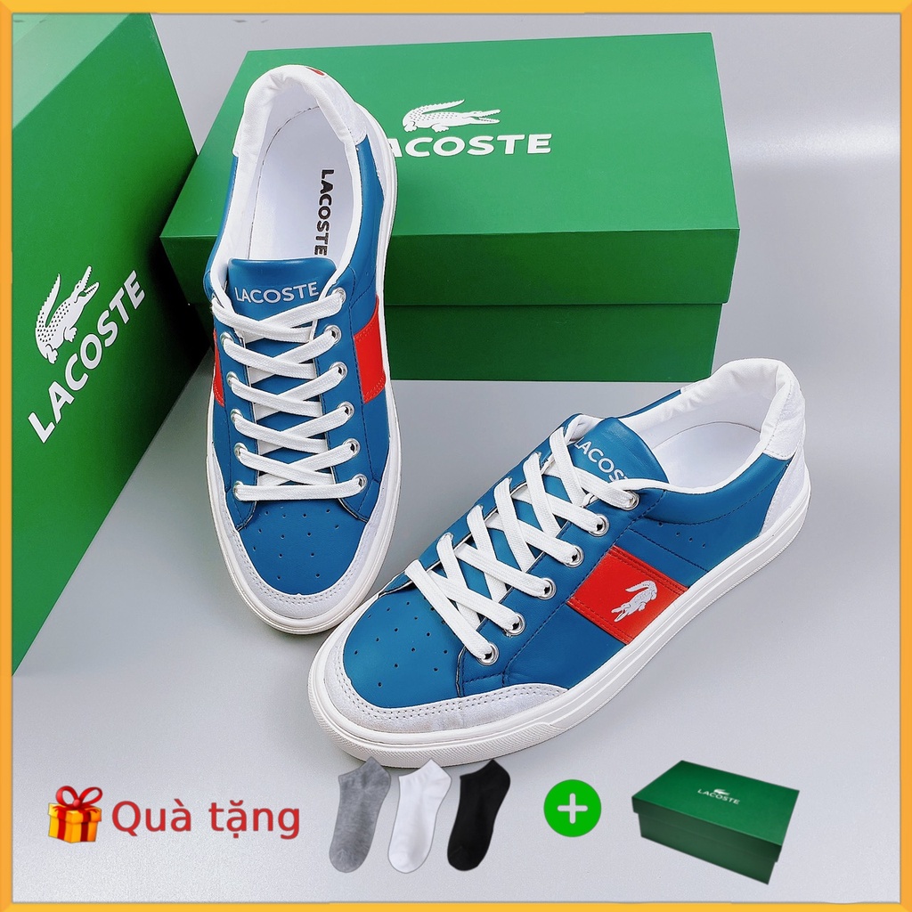 Giày Nam Lacoste Da Bò Màu Xanh Đỏ Hàng Thái Full Box Bill Thẻ Bảo Hành