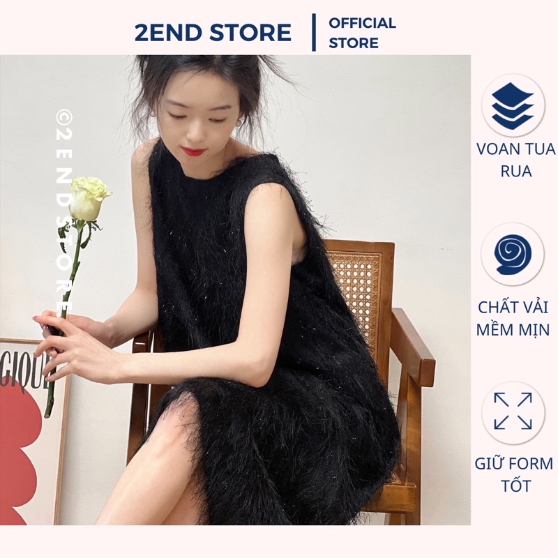 2END Váy voan đen kim tuyến tua rua (Váy sát nách)