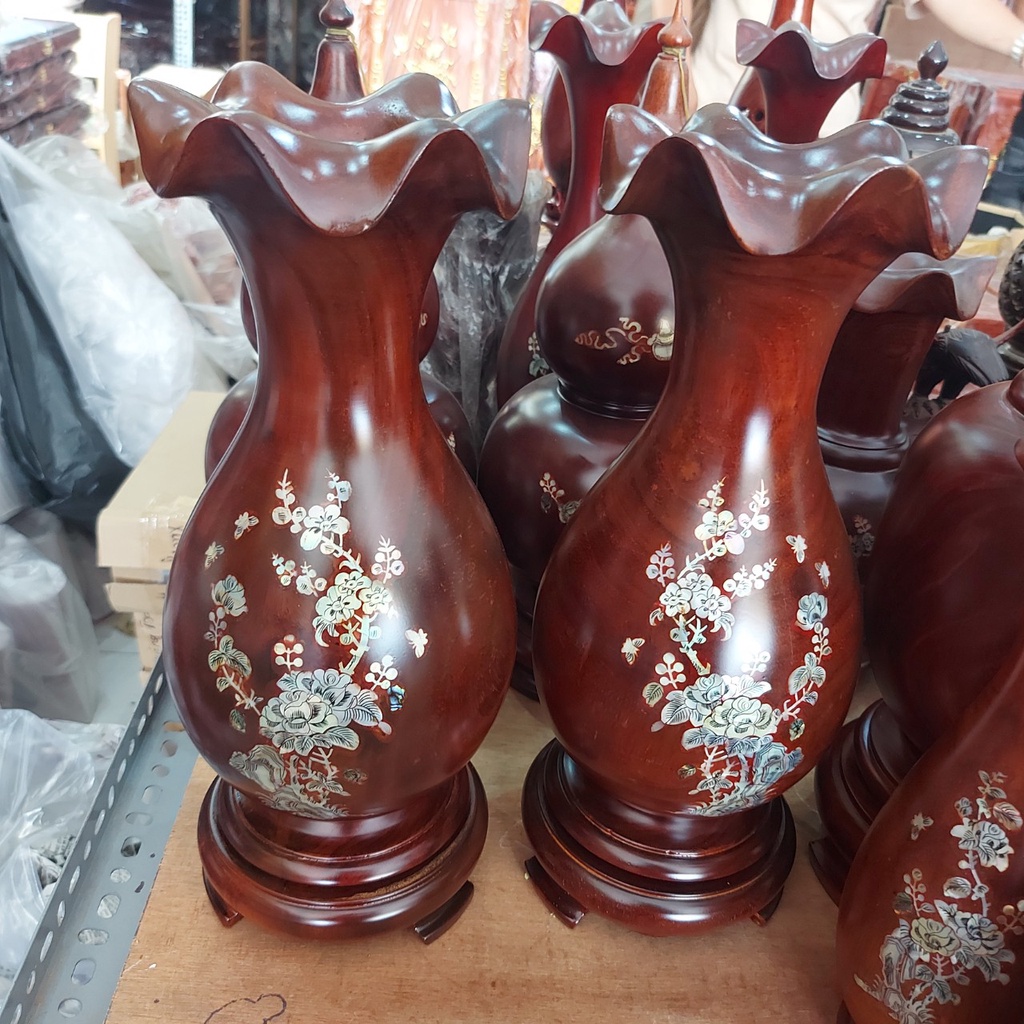 Cặp Lục Bình Gỗ Lim Cẩn Hoa Cao 40cm - 50cm - mẫu Mới siêu đẹp