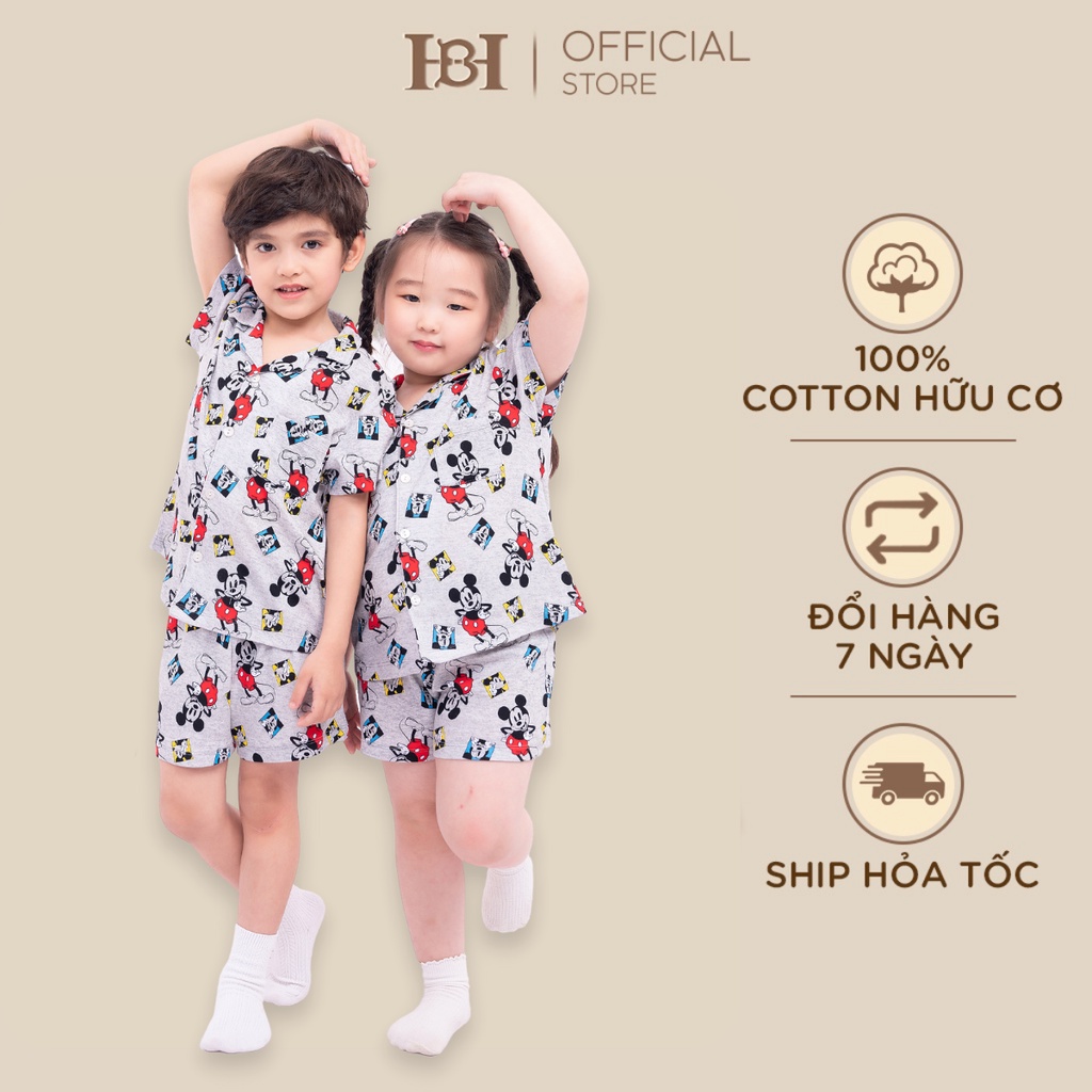 Bộ quần áo pyjama cộc tay Hapiibabii Cotton Organic nhập khẩu cho mẹ bé mặc nhà mùa hè họa tiết mickey (1-10 Tuổi)