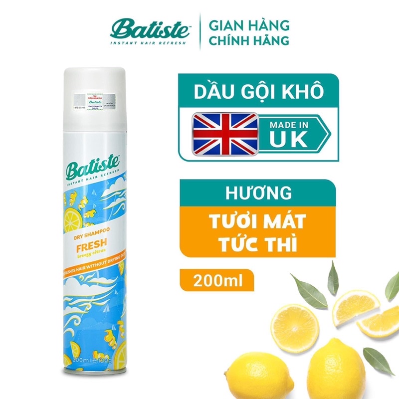 Dầu Gội Khô Batiste Dry Shampoo 200ml