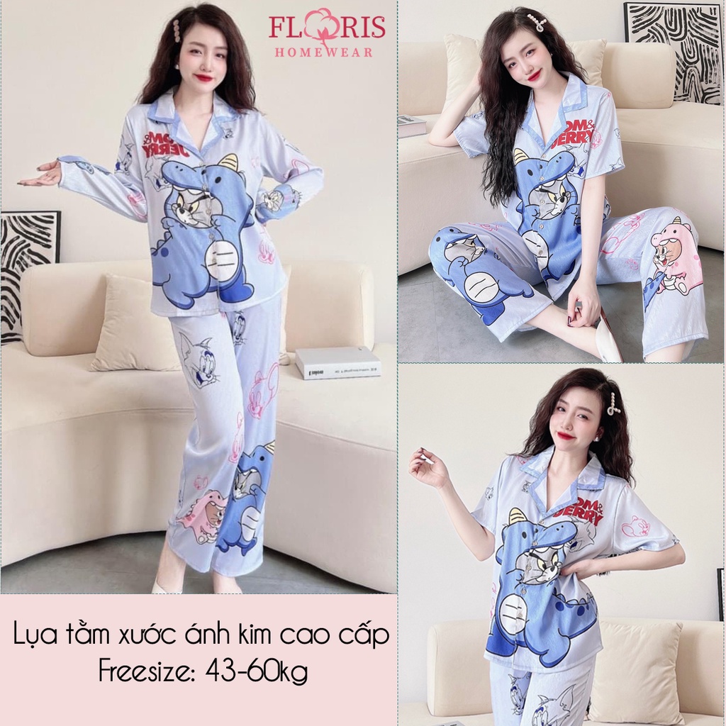 Đồ bộ nữ pijama mặc nhà hình Tom & Jerry vải lụa xước mềm mại Floris homewear