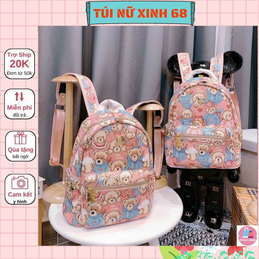 Balo nữ thời trang hoạ tiết gấu hồng Monogram đủ size đi học đi chơi giá rẻ Tuinuxinh68 103