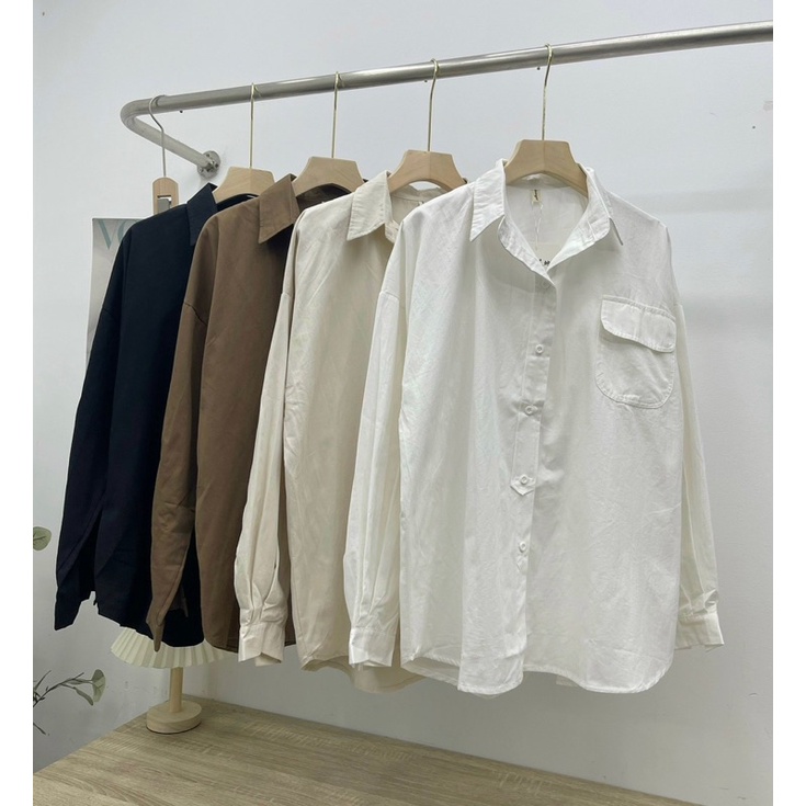 Áo sơ mi trơn túi tròn - mã 829