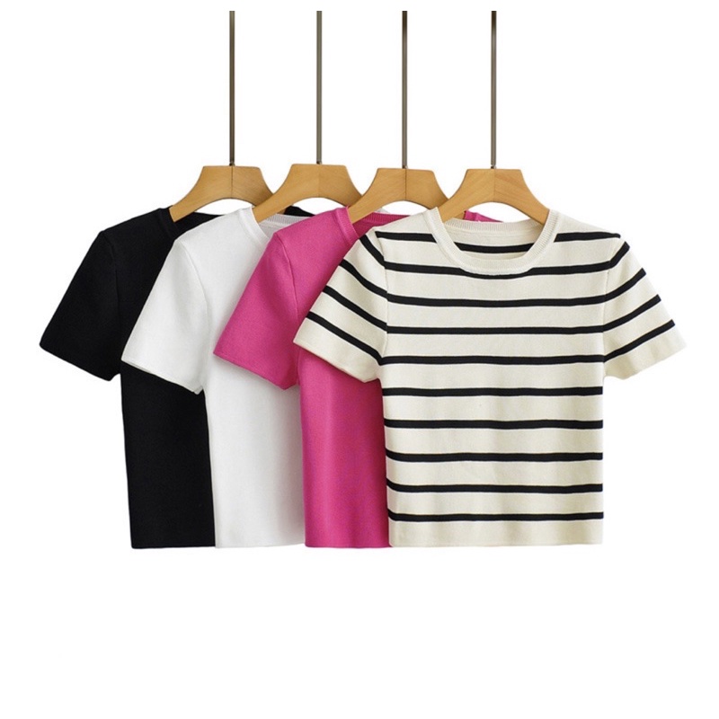 Áo thun nữ croptop cổ tròn Simple chất cotton cao cấp form ôm cực xinh NH