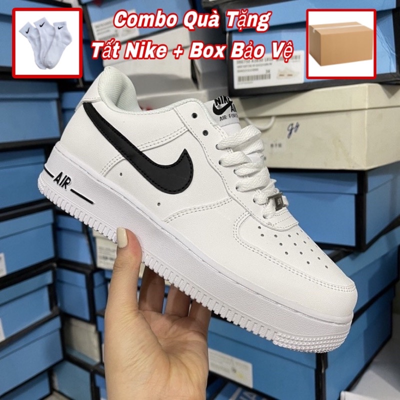 Giày Air Force 1 vệt đen, AF1 Trắng Vệt Đen Thể Thao Nam Nữ Cổ Thấp Đế Bằng Full Box G10