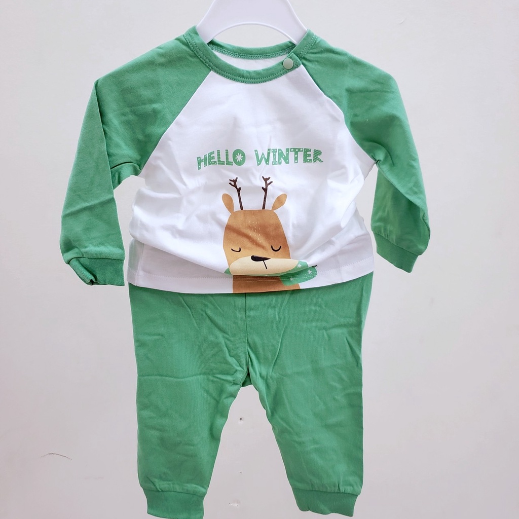 Bộ quần áo dài tay điều hoà mùa hè thu cúc vai vải cotton mỏng  2021 Lullaby bé trai bé gái