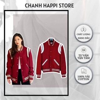 Áo khoác bomber varsity slp saint laurent teddy ysl , áo khoác da lộn đỏ mận nam nữ unisex