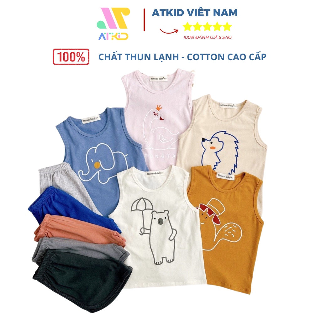 Bộ quần áo trẻ em ba lỗ thun cotton cho bé trai bé gái 6 - 19kg ATKID Việt Nam mềm mại thoáng mát