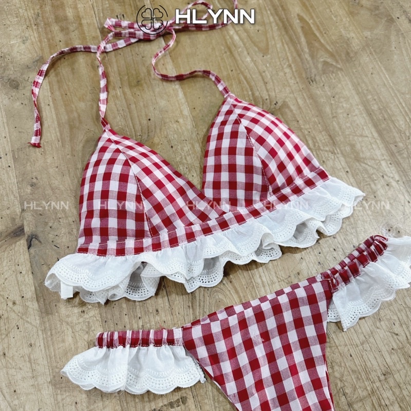 Sét đồ lót kiêm bikini đi biển nữ kẻ caro viền ren m212 | BigBuy360 - bigbuy360.vn