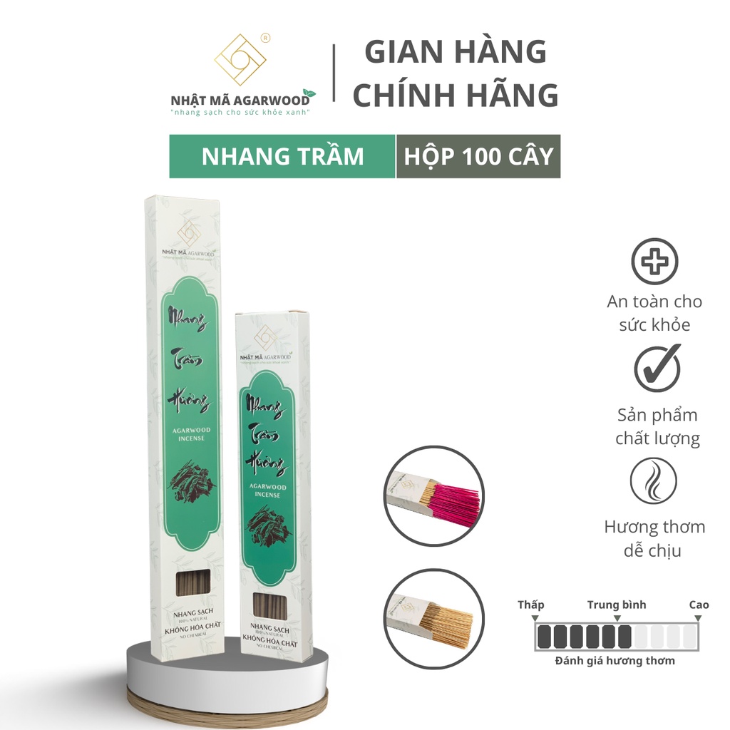 Nhang trầm hương, nhang trầm sạch - Nhật Mã Agarwood - Loại 1 -  Hương thơm ngọt, dễ chịu ,an toàn cho sức khỏe