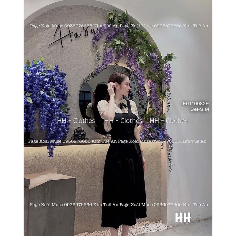 Set 2 món áo ren + yếm xếp ly