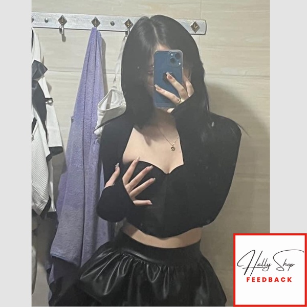 Áo corset thun tay dài có gọng  bra corset dài tay màu đen mẫu thiết kế sexy cao cấp HL009