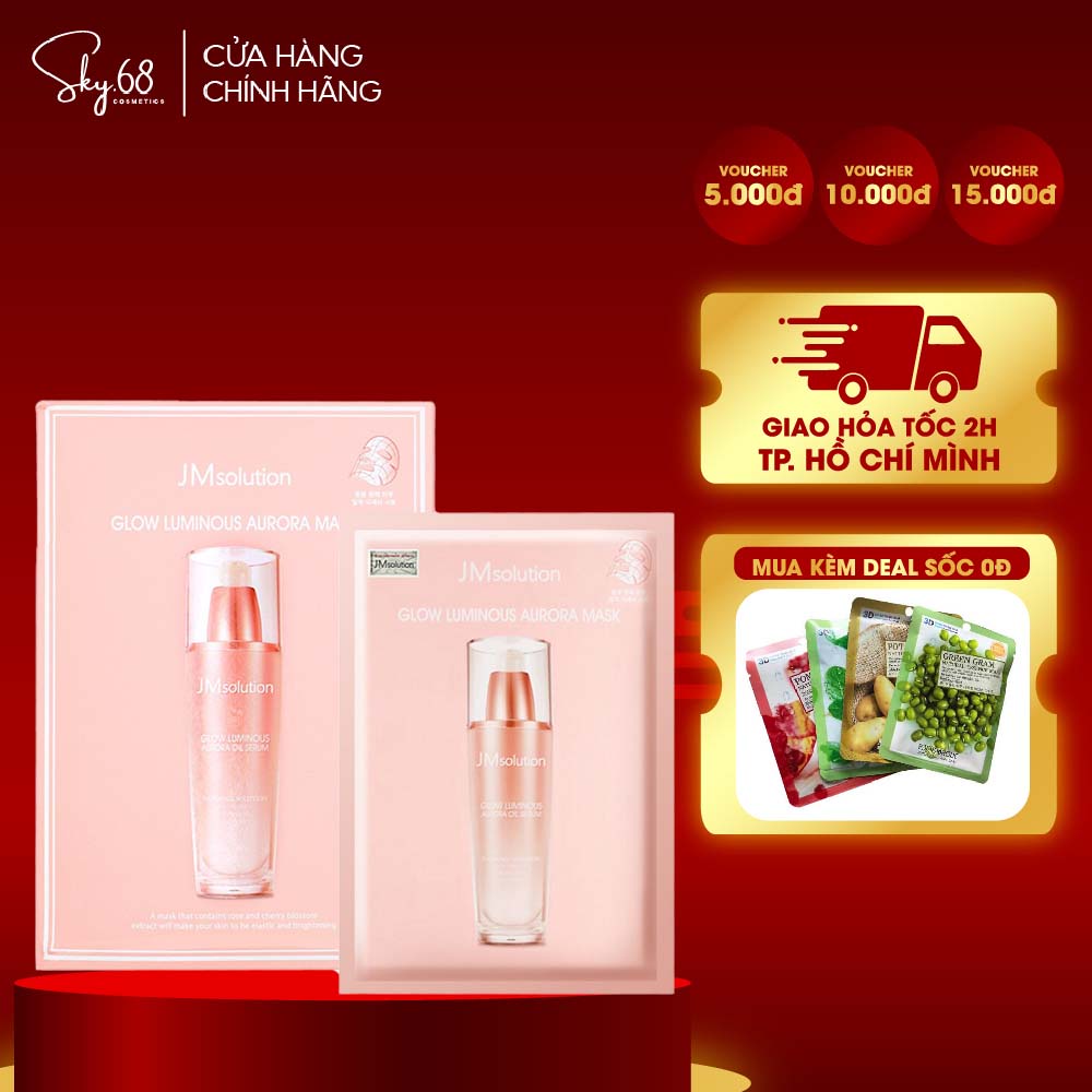 Hộp 10 Mặt Nạ Dưỡng Trắng Da Và Cấp Ẩm Cho Da Jm Solution Glow Luminous Aurora Mask 30ml x 10