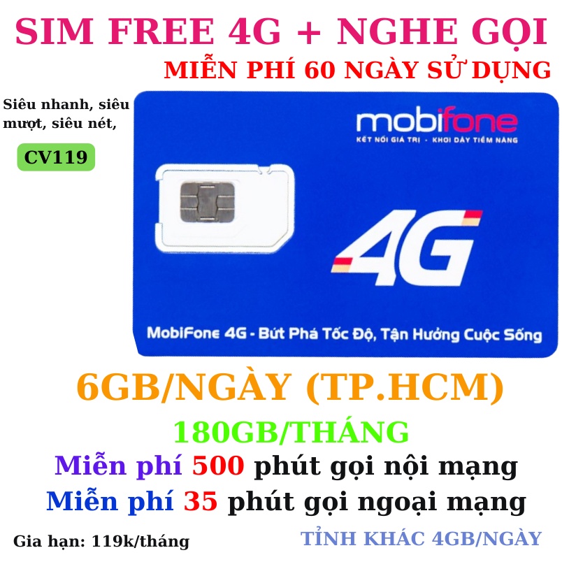 Sim 4G Mobifone DATA bất tử xài không giới hạn - ED60 - AG60 - FD60 - CF60 - OF70 - C120 - CV119...