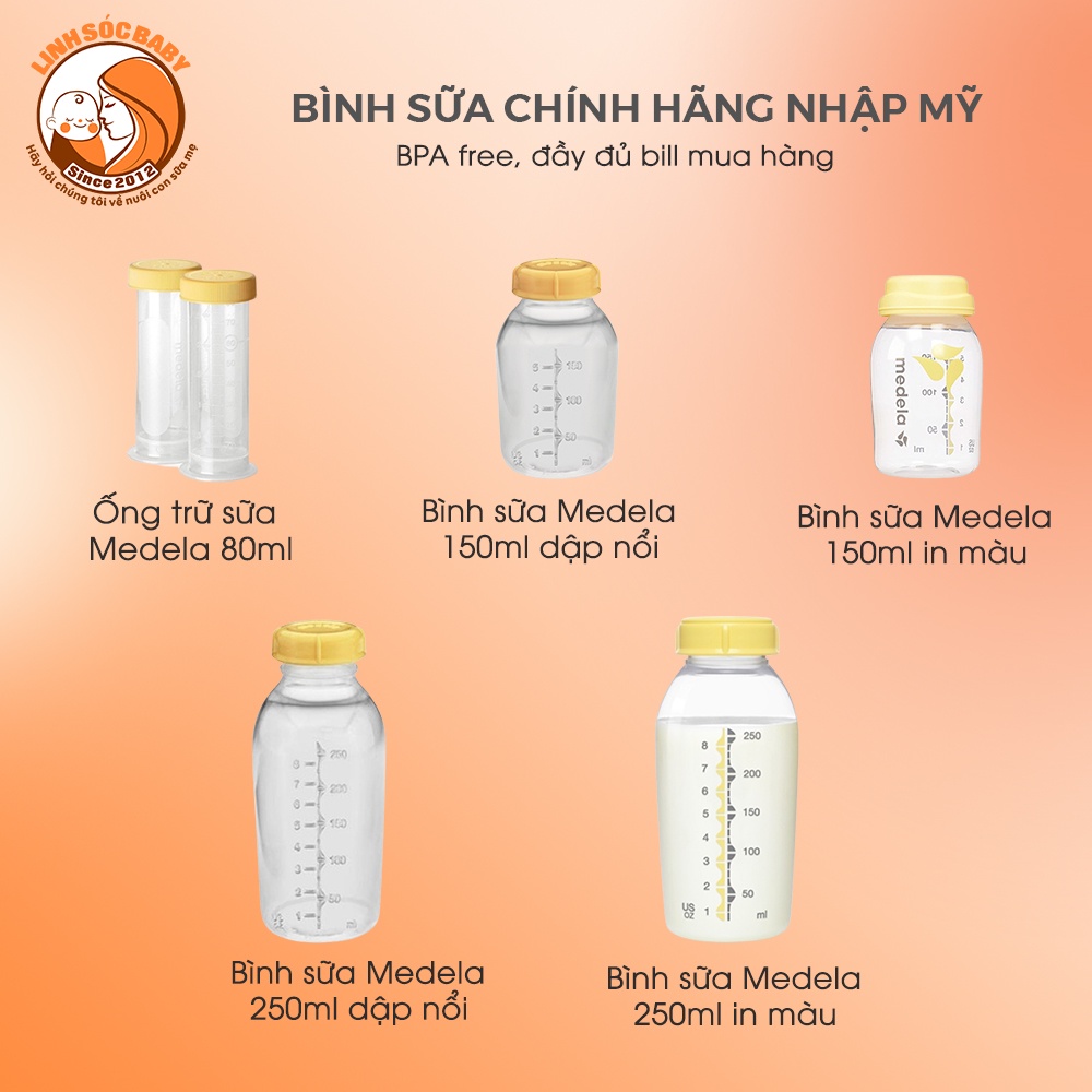 Bình trữ sữa Medela 150ml 250ml, chính hãng nhập Mỹ , an toàn tuyệt đố