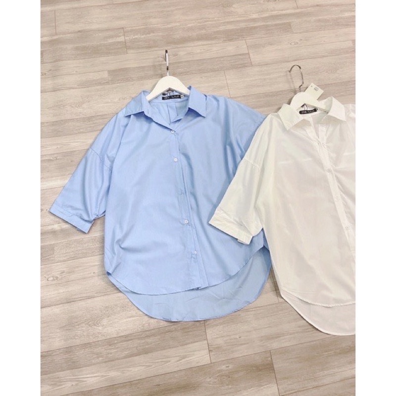 Áo sơ mi vạt tôm tay lỡ 2 màu