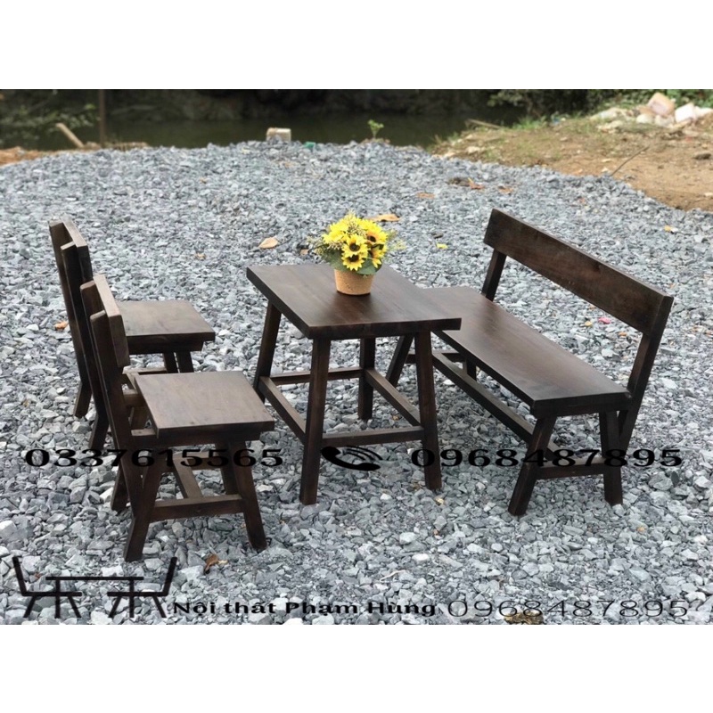 Bộ bàn ghế gỗ thông khối sân vườn ngoài trời