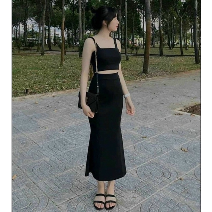Chân Váy Đuôi Cá dáng dài màu đen phong cách Hàn Quốc cho nữ m614
