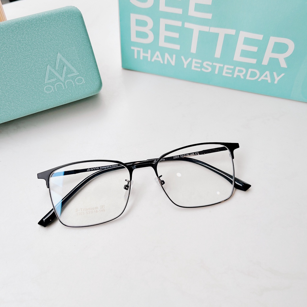 Gọng kính mắt thời trang cao cấp nam nữ ANNA dáng vuông chất liệu kim loại 380SBK007