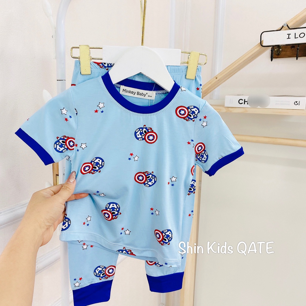 Full Size  Bộ Áo Ngắn Quần Dài Thun Lạnh Minkey BaBy In Hình Đôremon Siêu Xinh Dành Cho Bé.