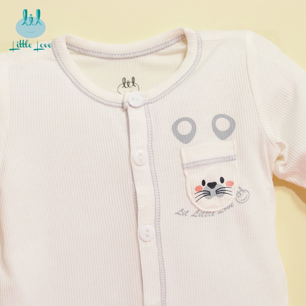 [Mã BMLT35] Bộ quần áo dài tay sơ sinh cài thẳng 2023 tăm trắng viền cho bé từ 0-6m little love (LSSCT02)