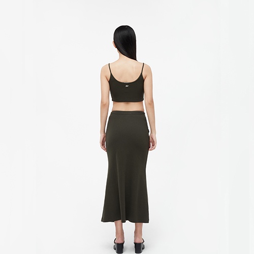 TheBlueTshirt - Chân Váy Nữ Đuôi Cá Dài Xanh Olive - Drawstring Trumpet Skirt - Dark Olive