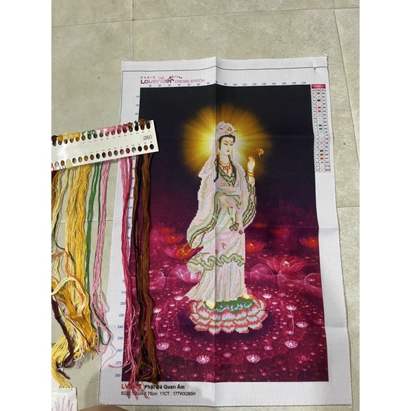 Tranh thêu chữ thập Phật Quan Âm LV3427  chưa thêu