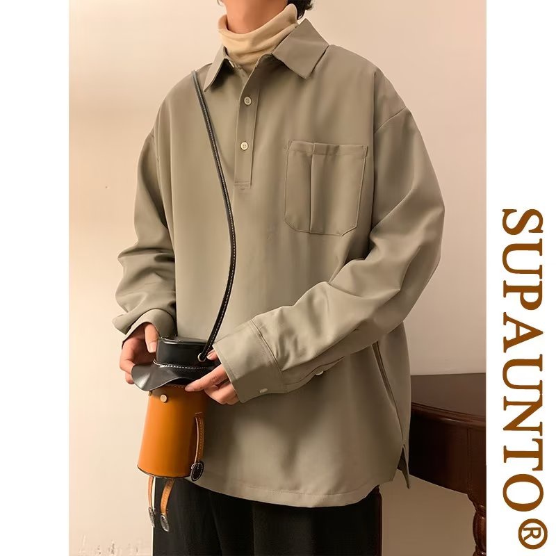 Áo Sơ Mi Dài Tay Dáng Rộng Thời Trang Hàn Quốc Đơn Giản Dành Cho Nam Và Nữ áo polo nam đẹp áo polo nam đen polo unisex