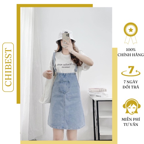 Yếm váy jean ngắn 1 túi ngực phong cách hàn quốc CHIBEST KYB81