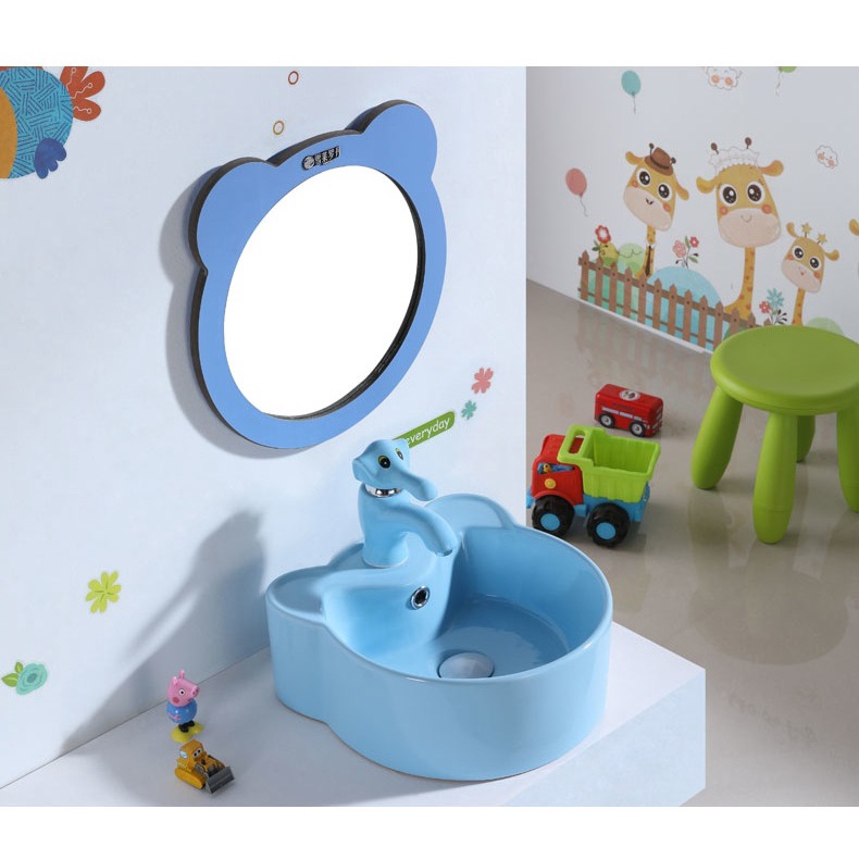 Chậu lavabo rửa mặt trẻ em có màu, Vòi Lavabo Rửa mặt Nóng Lạnh Mạ sứ