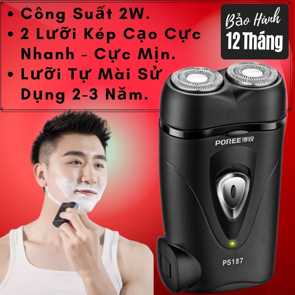 Máy Cạo Râu Mini Cao Cấp Công Suất 2W, Pin Trâu, Sử Dụng 2 Lưỡi Kép Giúp Cạo Cực Nhanh Và Mịn – Bảo hành 12 Tháng Ps-187