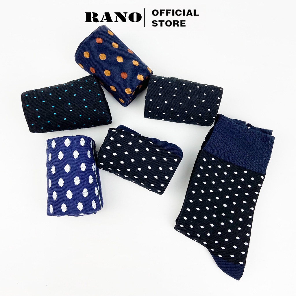 Combo 5 đôi tất nam cổ cao cotton mang giày tây họa tiết chấm bi cao cấp RANO