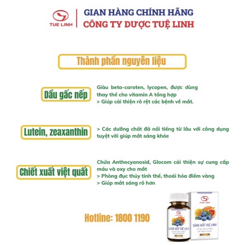 Sáng Mắt Tuệ Linh_ MIỄN PHÍ SHIPgiả.m mỏi mắt,ngừa cận thị, tăn.g khả năng nhìn trong đêm , ng.ăn tá.c h.ại của ánh sáng