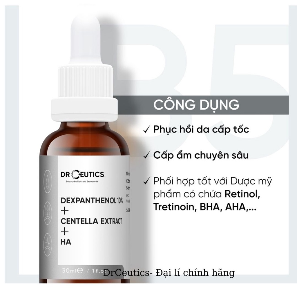 Serum B5 DrCeutics Cấp Ẩm Và Phục Hồi Da Dexpanthenol 10% + Centella Extract + HA 10ml
