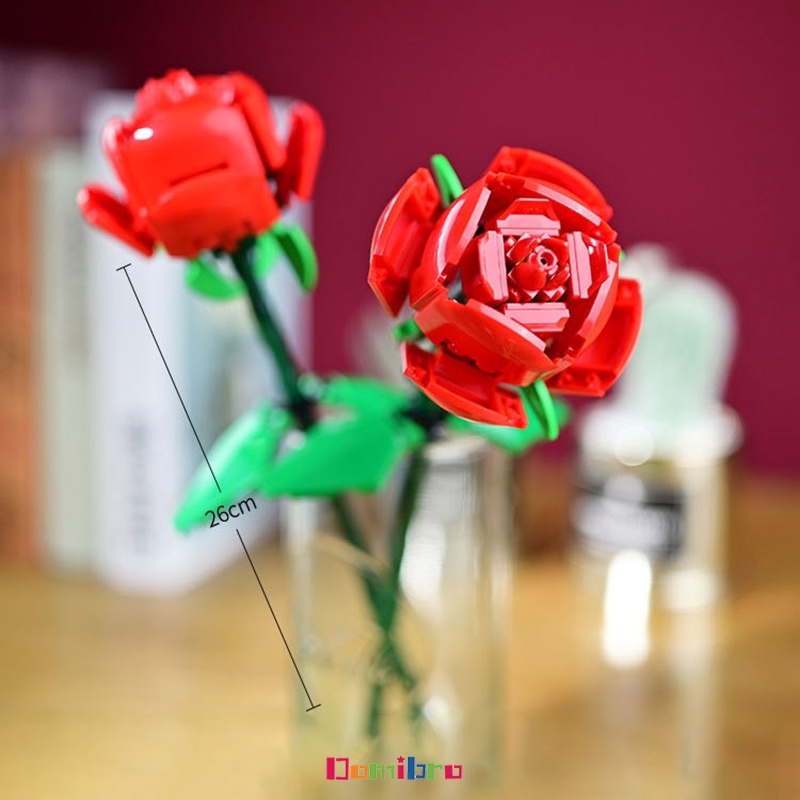 Khối lắp ráp DOMIBRO hình hoa hồng kết hợp bó hoa nhiều màu sắc dùng làm quà tặng lãng mạn cho cô gái DIY