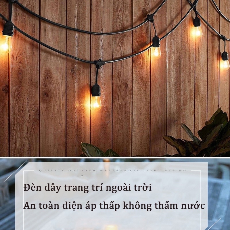 Dây đèn pingpong LÕI ĐỒNG trang trí ngoài trời chống nước đui bóng tròn E27 chống nước, dài 10m / 20 đui