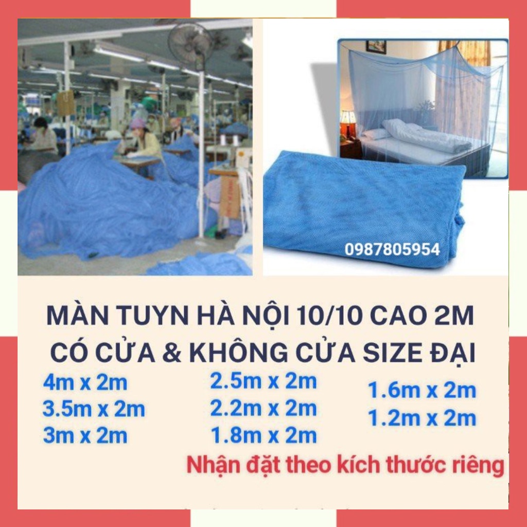 Mùng Tuyn, Màn Tuyn Xanh Biển 10/10 Cao 2m Không Cửa & Có Cửa Loại Dày, Mùng Màn Tuyn Chống Muỗi