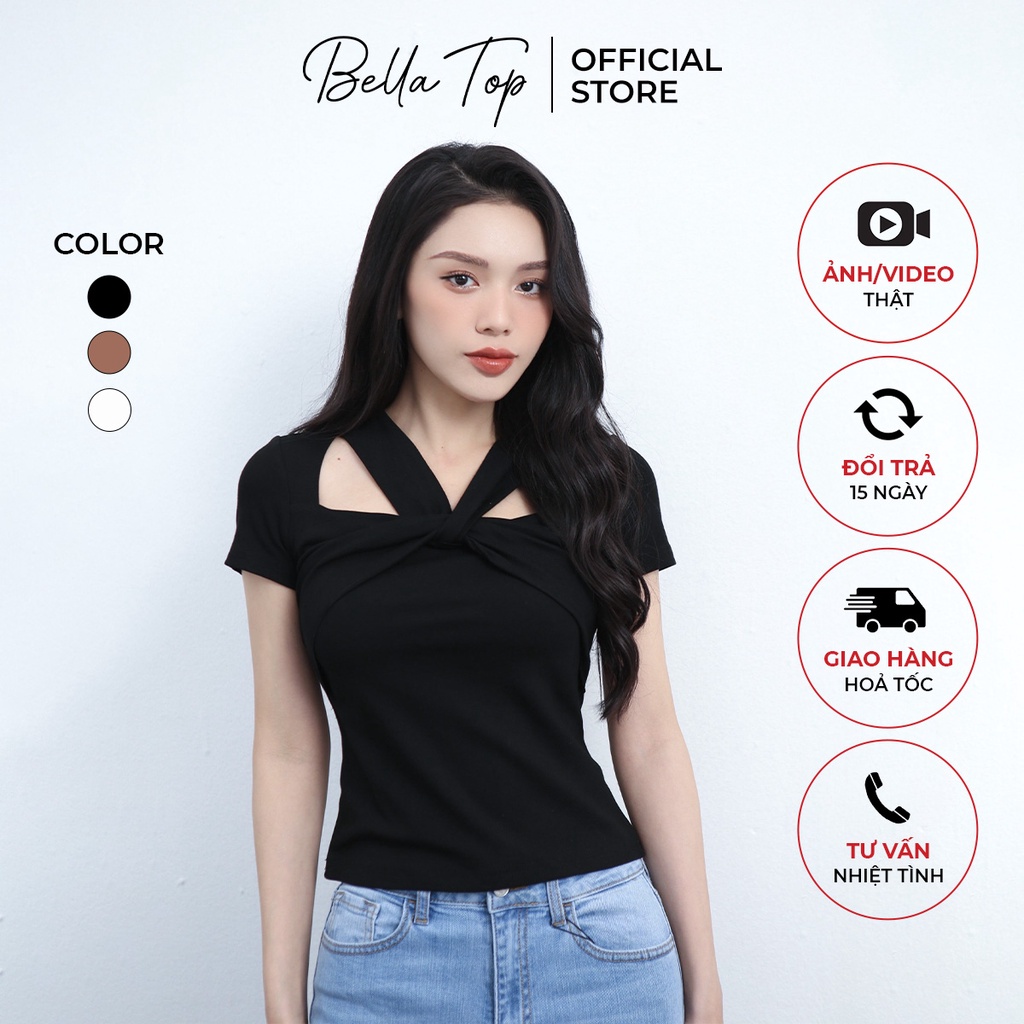 Áo cổ yếm, Áo thun nữ xoắn ngực dáng ôm vừa phải - Bella Top MS15