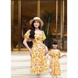 Đồ đôi váy đôi mẹ và bé gái [♥️FREESHIP♥️] Đồ cặp mẹ và bé gái  xinh kèm hoạ tiết du lịch dự tiệc