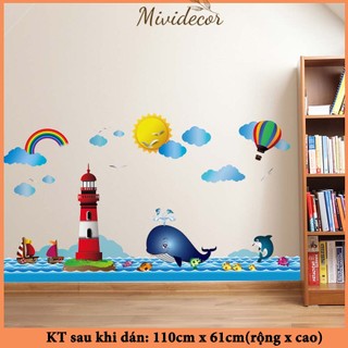 Dán chân tường hình dán cá mập decal dán tường MIVIDECOR tranh dán tường cho bé