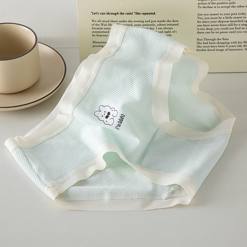 ❤️ Quần Lót Nữ ❤️ Quần Cotton Gân Tăm Viền Su Phối Hình Thỏ 0119 ❤️
