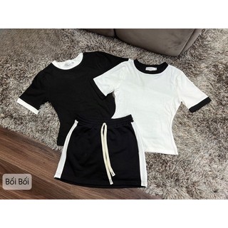Set Áo Thun Viền Mix Chân Váy Ngắn