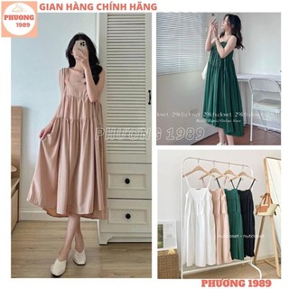 Đầm hai dây maxi 3 tầng xoè đi biển dáng dài babydoll form rộng, váy 2 dây hở lưng đi biển điệu đà quyến rũ - 1989