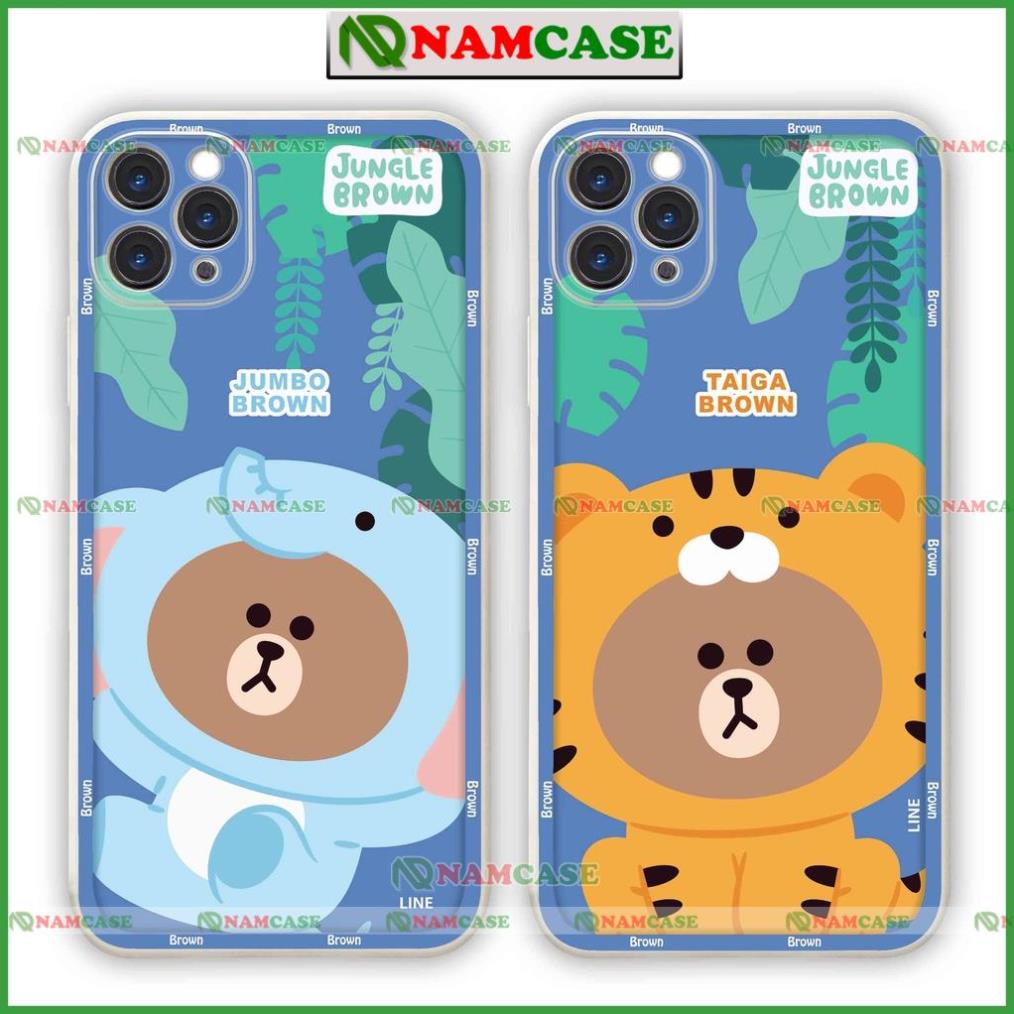 Ốp lưng điện thoại iPhone gấu brown cạnh viền vuông silicon dẻo bảo vệ camera ip 6/6s/7/8/X/XS/11/12/13/14 Pro Plus Max