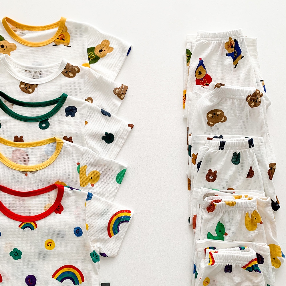 Đồ bộ bé trai bé gái hình gấu nâu vải cotton phong cách Hàn Quốc, Bộ quần áo trẻ em mềm mại thoáng mát