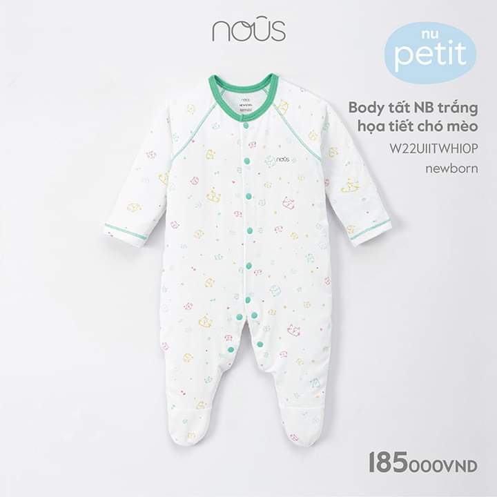 Bộ quần áo liền thân Nous sơ sinh bodysuit có tất cho bé trai, bé gái các màu sắc đáng yêu