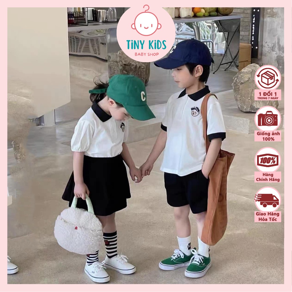 Bộ Quần Áo Polo Cho Bé Trai, Gái Siêu Dễ Thương, Áo Polo Thêu Hình Gấu Siêu Xinh - Tiny Kids Shop