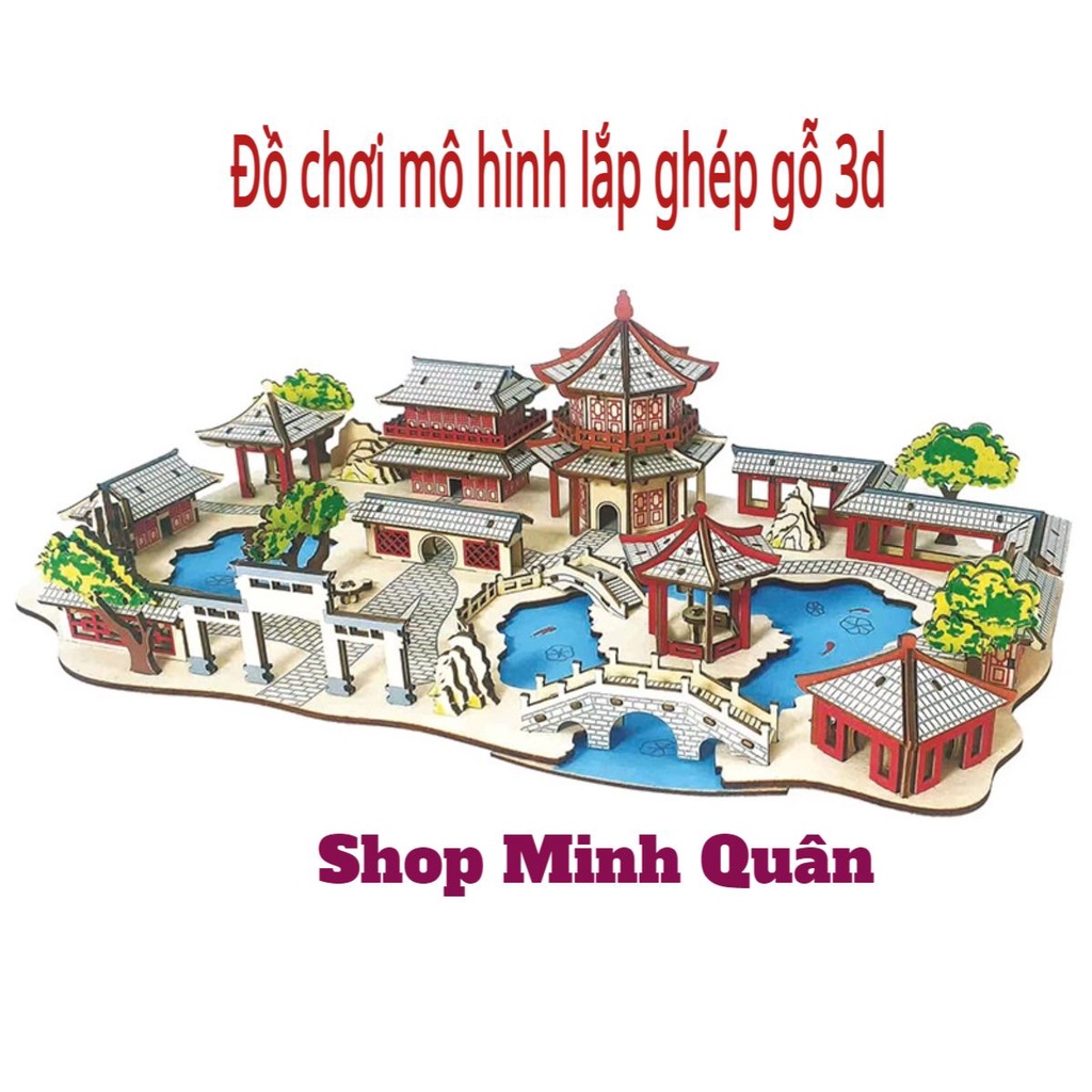 Đồ chơi lắp ghép gỗ 3D Mô hình Nhà vườn Tô châu Laser - Tặng kèm đèn LED
