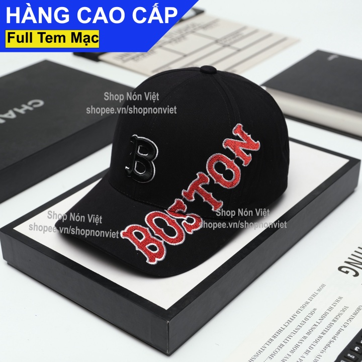 Mũ Lưỡi Trai Nón Kết BOSTON Logo Thêu Lớn Dọc Nón Vải Kaki Cotton Màu Đen Form Đứng Thời Trang Cao Cấp Vừa Mọi Đầu